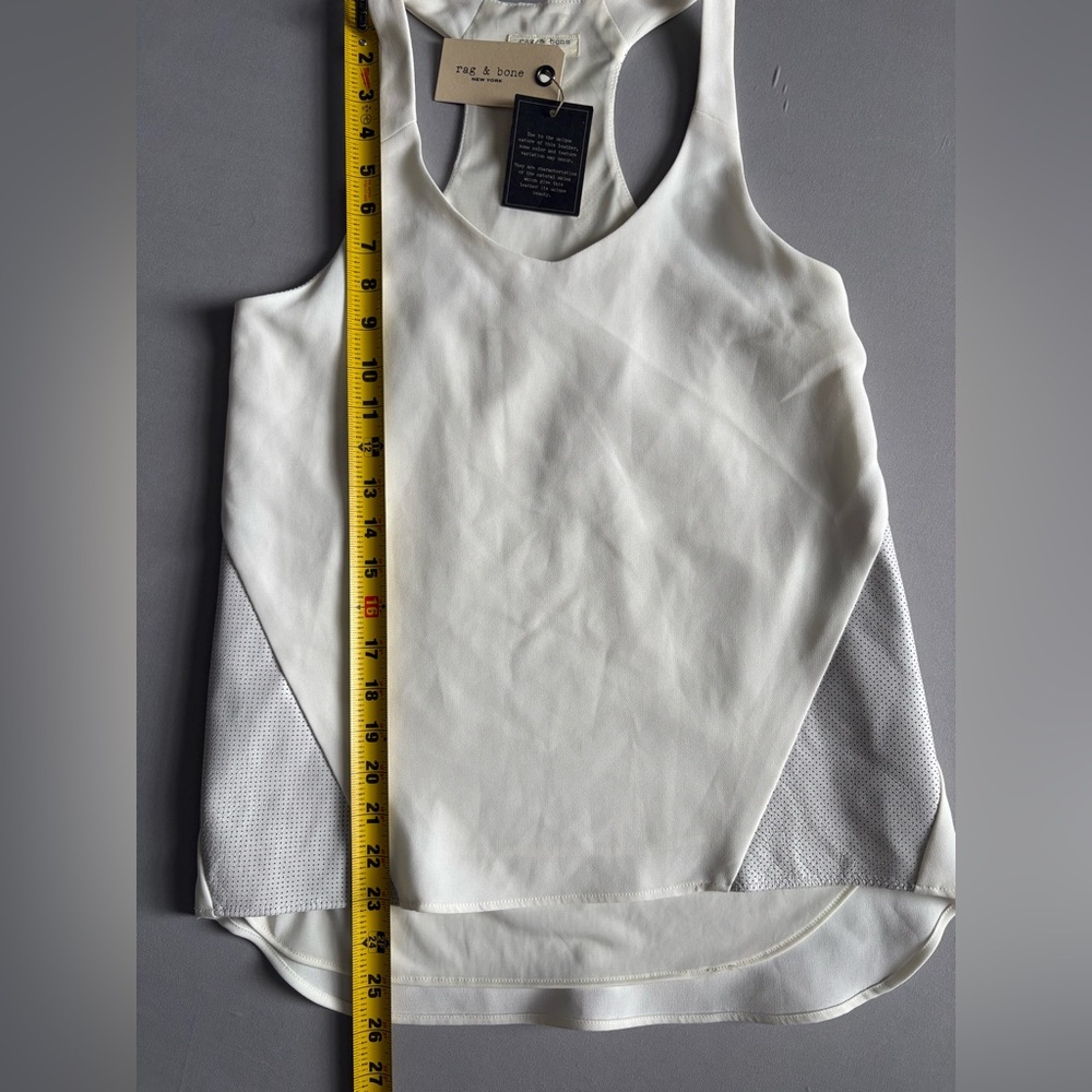 Rag & Bone Womens Chieftain Cream Leather Trim Racerback Tank Minimalist XS NWT - Picture 7 of 11